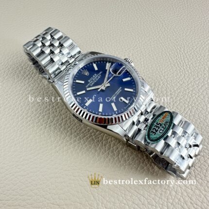 The Best Replica Rolex DateJust 36mm 904L Oystersteel 126234-0017 Super Clone 3235 Movement White Gold Wrap Fluted Bezel Blue Dial Jubilee five-piece links Waterproof Clean factory Made