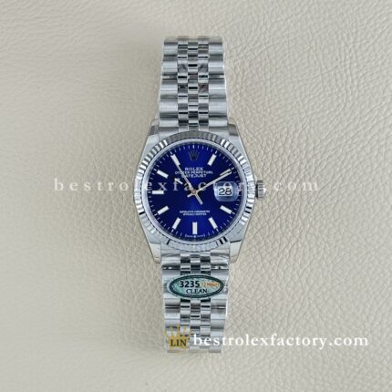 The Best Replica Rolex DateJust 36mm 904L Oystersteel 126234-0017 Super Clone 3235 Movement White Gold Wrap Fluted Bezel Blue Dial Jubilee five-piece links Waterproof Clean factory Made