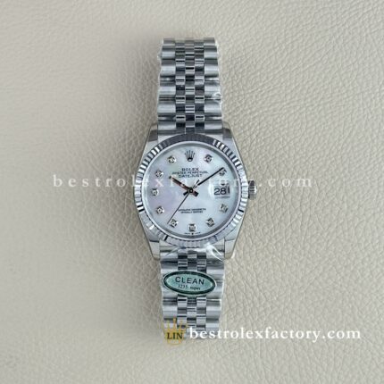 The Best Replica Rolex DateJust 36mm 904L Oystersteel 126234-0019 Super Clone 3235 Movement White Gold Wrap Fluted Bezel Mother of Pearl Dial Jubilee five-piece links Waterproof Clean factory Made