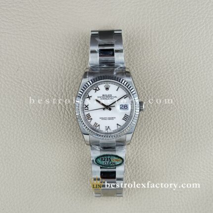 The Best Replica Rolex DateJust 36mm 904L Oystersteel 126234-0026 Super Clone 3235 Movement White Gold Wrap Fluted Bezel White Dial Roman Markers Oyster three-piece links Waterproof Clean factory Made