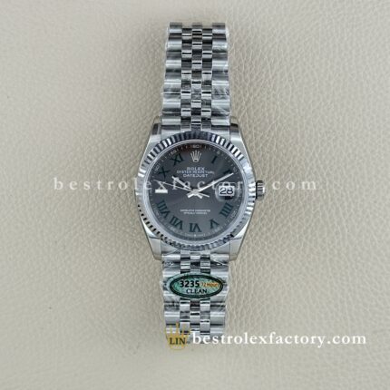 The Best Replica Rolex DateJust 36mm 904L Oystersteel 126234-0045 Super Clone 3235 Movement White Gold Wrap Fluted Bezel Slate Grey Wimbledon Dial Jubilee five-piece links Waterproof Clean factory Made