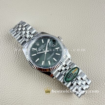 The Best Replica Rolex DateJust 36mm 904L Oystersteel 126234-0051 Super Clone 3235 Movement White Gold Wrap Fluted Bezel Green Dial Jubilee five-piece links Waterproof Clean factory Made