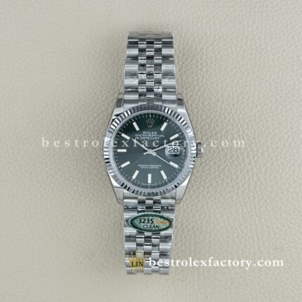 The Best Replica Rolex DateJust 36mm 904L Oystersteel 126234-0051 Super Clone 3235 Movement White Gold Wrap Fluted Bezel Green Dial Jubilee five-piece links Waterproof Clean factory Made