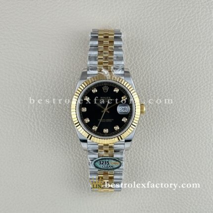 The Best Replica Rolex DateJust 41mm 904L Oystersteel 126333-0006 Super Clone 3235 Movement Yellow Gold Wrap Fluted Bezel Black Dial Jubilee five-piece links Waterproof Clean factory Made