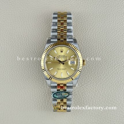 The Best Replica Rolex DateJust 41mm 904L Oystersteel 126333-0010 Super Clone 3235 Movement Yellow Gold Wrap Fluted Bezel Yellow Gold Dial Jubilee five-piece links Waterproof Clean factory Made