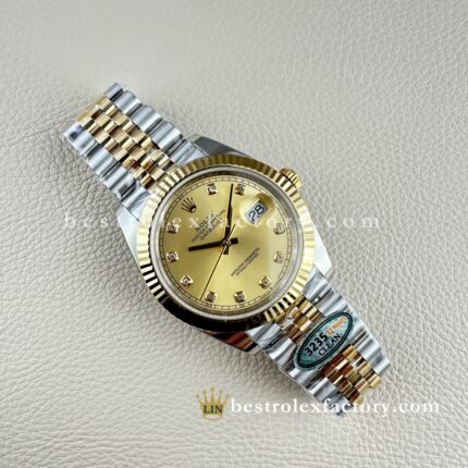 The Best Replica Rolex DateJust 41mm 904L Oystersteel 126333-0012 Super Clone 3235 Movement Yellow Gold Wrap Fluted Bezel Yellow Gold Dial Jubilee five-piece links Waterproof Clean factory Made