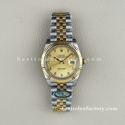 The Best Replica Rolex DateJust 41mm 904L Oystersteel 126333-0012 Super Clone 3235 Movement Yellow Gold Wrap Fluted Bezel Yellow Gold Dial Jubilee five-piece links Waterproof Clean factory Made