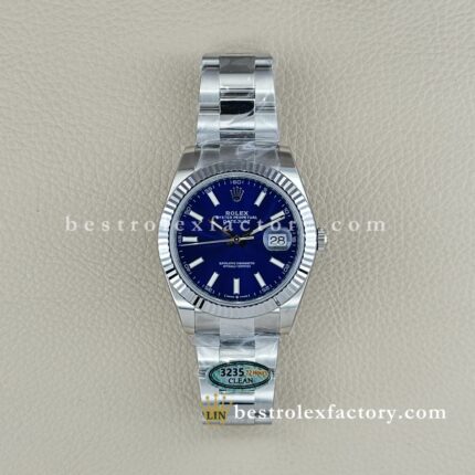 The Best Replica Rolex DateJust 41mm 904L Oystersteel 126334-0001 Super Clone 3235 Movement White Gold Wrap Fluted Bezel Blue Dial Oyster three-piece links Waterproof Clean factory Made