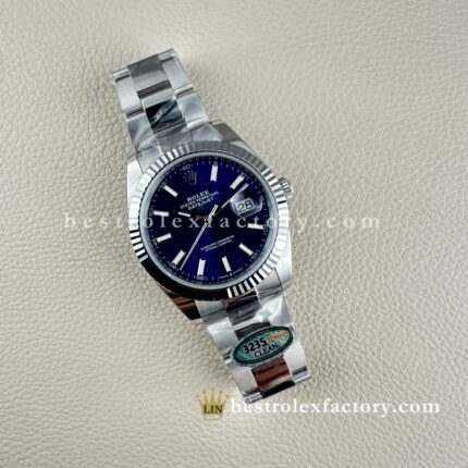 The Best Replica Rolex DateJust 41mm 904L Oystersteel 126334-0001 Super Clone 3235 Movement White Gold Wrap Fluted Bezel Blue Dial Oyster three-piece links Waterproof Clean factory Made