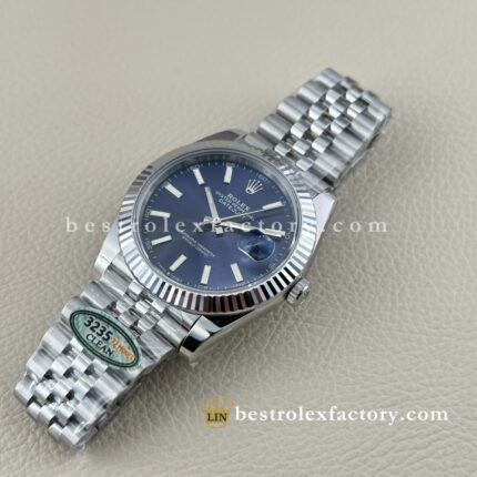 The Best Replica Rolex DateJust 41mm 904L Oystersteel 126334-0002 Super Clone 3235 Movement White Gold Wrap Fluted Bezel Blue Dial Jubilee five-piece links Waterproof Clean factory Made
