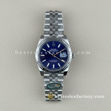 The Best Replica Rolex DateJust 41mm 904L Oystersteel 126334-0002 Super Clone 3235 Movement White Gold Wrap Fluted Bezel Blue Dial Jubilee five-piece links Waterproof Clean factory Made