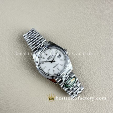 The Best Replica Rolex DateJust 41mm 904L Oystersteel 126334-0010 Super Clone 3235 Movement White Gold Wrap Fluted Bezel White Dial Jubilee five-piece links Waterproof Clean factory Made