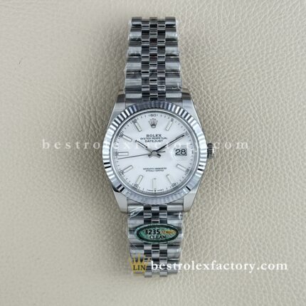 The Best Replica Rolex DateJust 41mm 904L Oystersteel 126334-0010 Super Clone 3235 Movement White Gold Wrap Fluted Bezel White Dial Jubilee five-piece links Waterproof Clean factory Made
