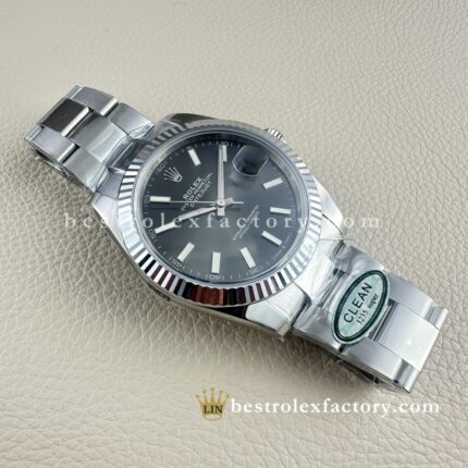 The Best Replica Rolex DateJust 41mm 904L Oystersteel 126334-0013 Super Clone 3235 Movement White Gold Wrap Fluted Bezel Grey Dial Oyster three-piece links Waterproof Clean factory Made