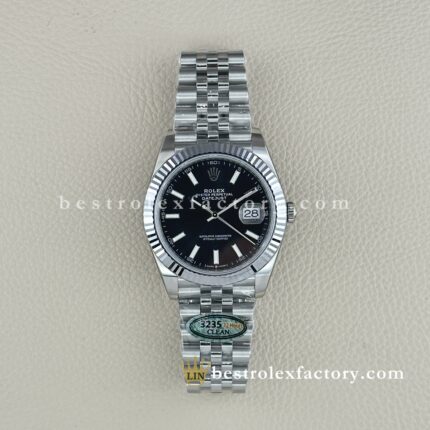 The Best Replica Rolex DateJust 41mm 904L Oystersteel 126334-0018 Super Clone 3235 Movement White Gold Wrap Fluted Bezel Black Dial Jubilee five-piece links Waterproof Clean factory Made