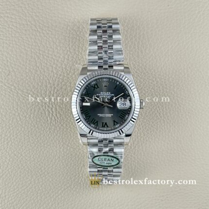 The Best Replica Rolex DateJust 41mm 904L Oystersteel 126334-0022 Super Clone 3235 Movement White Gold Wrap Fluted Bezel Grey Wimbledon Roman Dial Jubilee five-piece links Waterproof Clean factory Made