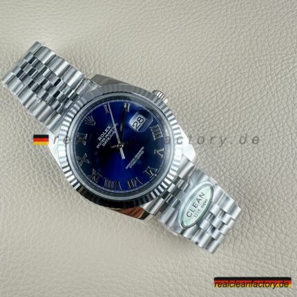 Rolex Datejust 126334-0026 Super Clone | Blaues Sunburst Zifferblatt & Römische Ziffern | Clean Factory Beste Replik