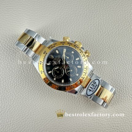 Clean Factory Rolex Daytona 116503-0004 Black Dial Two-tone 18k Gold wrapped Super Clone Chronograph waterproof Best replica 4130 Movement