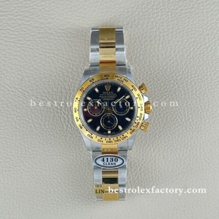 Clean Factory Rolex Daytona 116503-0004 Black Dial Two-tone 18k Gold wrapped Super Clone Chronograph waterproof Best replica 4130 Movement