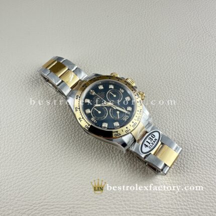Clean Factory Rolex Daytona 116503-0008 Black Diamond Dial Two-tone 18k Gold wrapped Super Clone Chronograph waterproof Best replica 4130 Movement