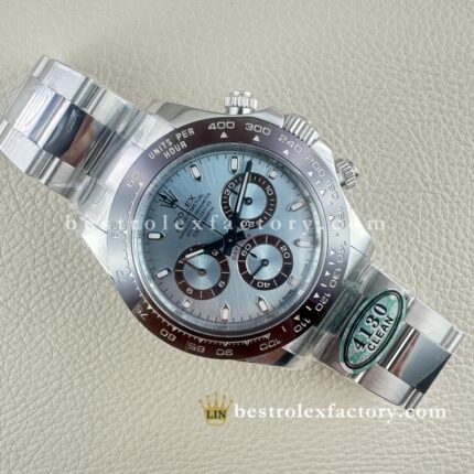 Clean Factory Rolex Daytona 116506-0001 Ice Blue Dial PLATONA Brown Ceramic Bezel White Gold wrapped Super Clone Chronograph waterproof Best replica 4130 Movement