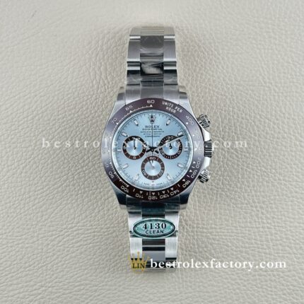 Clean Factory Rolex Daytona 116506-0001 Ice Blue Dial PLATONA Brown Ceramic Bezel White Gold wrapped Super Clone Chronograph waterproof Best replica 4130 Movement