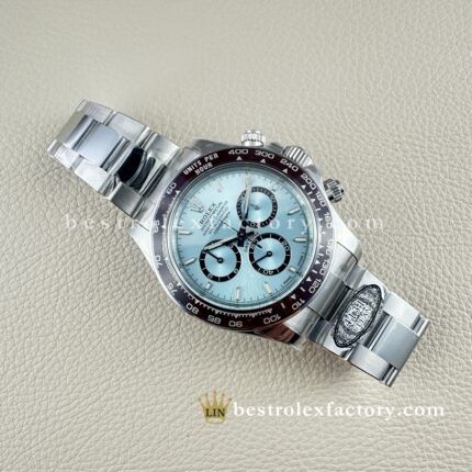 Clean Factory Rolex Daytona 126506-0001 Ice Blue Dial Chestnut Brown Ceramic Bezel transparent sapphire case back Platinum wrapped Super Clone Chronograph waterproof Best replica 4131 Movement