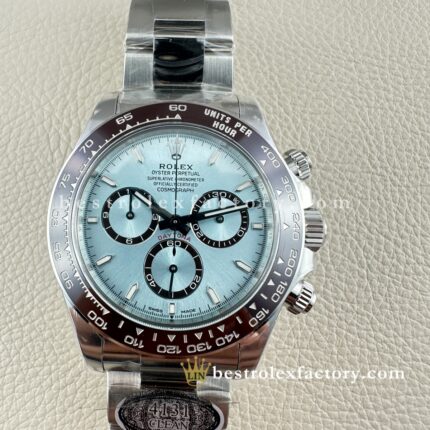 Clean Factory Rolex Daytona 126506-0002 Ice Blue/Diamond  Dial Chestnut Brown Ceramic Bezel transparent sapphire case back Platinum wrapped Super Clone Chronograph waterproof Best replica 4131 Movement