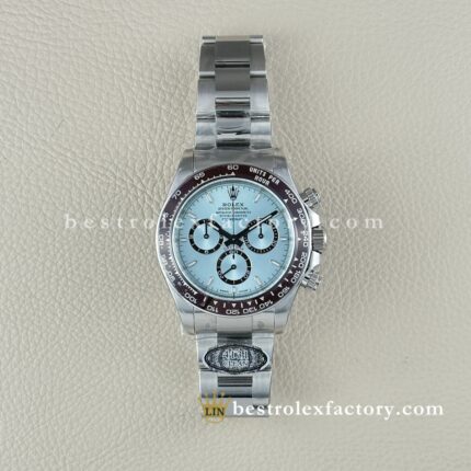 Clean Factory Rolex Daytona 126506-0001 Ice Blue Dial Chestnut Brown Ceramic Bezel transparent sapphire case back Platinum wrapped Super Clone Chronograph waterproof Best replica 4131 Movement