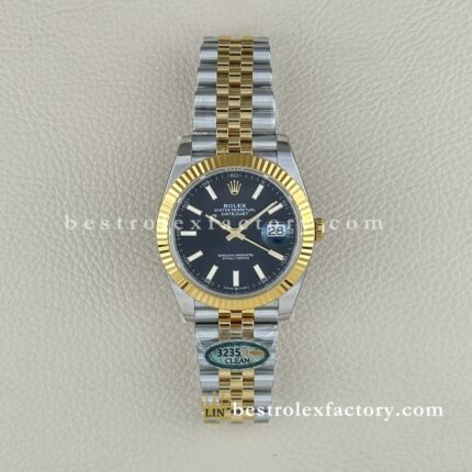 The Best Replica Rolex DateJust 41mm 904L Oystersteel 126333-0014 Super Clone 3235 Movement two-tone Yellow Gold Wrap Fluted Bezel Black Dial Jubilee five-piece links Waterproof Clean factory Made