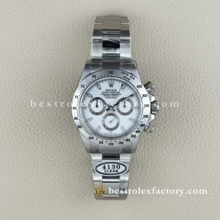 Clean Factory Rolex Daytona 116520-0016 40mm White Dial Super Clone Chronograph waterproof Bezel Best replica 4130 Movement