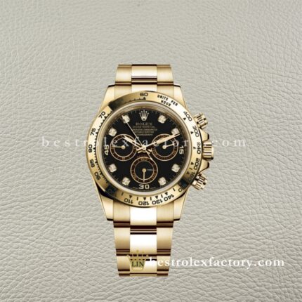 Clean Factory Rolex Daytona 116508-0008 Yellow gold case Black Diamond Dial Real Yellow Gold Wrap Bracelet Swiss super clone 4130
