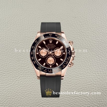 Clean Factory Rolex Daytona 116515LN-0017 Black/Rose Index Dial Oysterflex Rubber Strap Cerachrom Bezel Super Clone Chronograph waterproof Best replica 4130 Movement