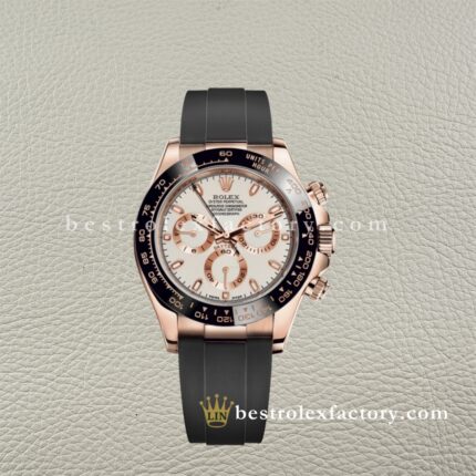 Clean Factory Rolex Daytona 116515LN-0019 Ivory Index Dial Oysterflex Rubber Strap Cerachrom Bezel Super Clone Chronograph waterproof Best replica 4130 Movement