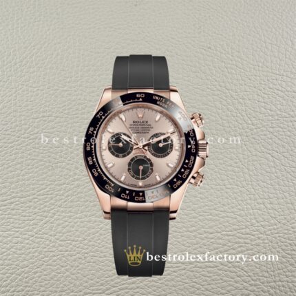 Clean Factory Rolex Daytona 116515LN-0059 Sundust & Black Index Dial Oysterflex Rubber Strap Cerachrom Bezel Super Clone Chronograph waterproof Best replica 4130 Movement