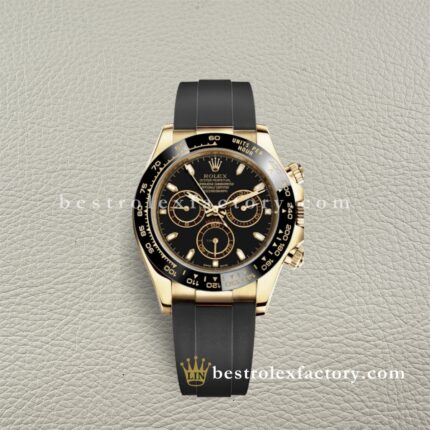 Clean Factory Rolex Daytona 116518LN-0035 Black Dial Rubber Strap Cerachrom Bezel Yellow Gold wrapped Super Clone Chronograph waterproof Best replica 4130 Movement