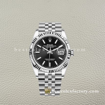 The Best Replica Rolex DateJust 36mm 904L Oystersteel 126234-0015 Super Clone 3235 Movement White Gold Wrap Fluted Bezel Black Dial Jubilee five-piece links Waterproof Clean factory Made