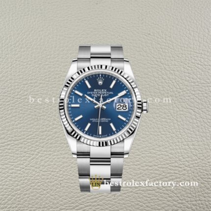 The Best Replica Rolex DateJust 36mm 126234-0018 904L Oystersteel  Super Clone 3235 Movement White Gold Wrap Fluted Bezel Blue Dial Oyster three-piece links Waterproof Clean factory Made