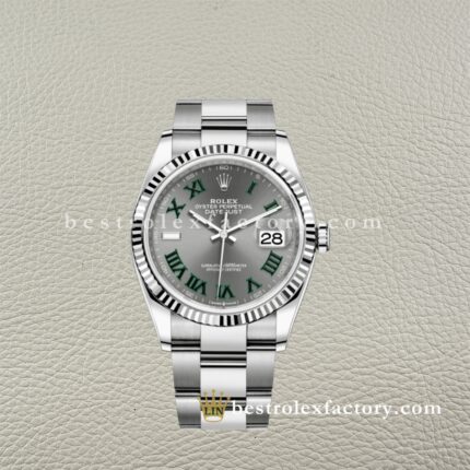 The Best Replica Rolex DateJust 36mm 126234-0046 Super Clone 3235 Movement White Gold Wrap Fluted Bezel Grey Wimbledon Roman Dial 904L Oystersteel Oyster three-piece links Waterproof Clean factory Made