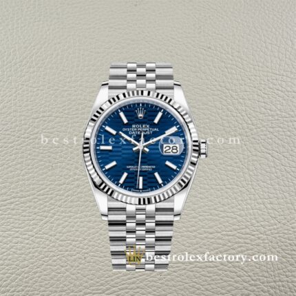 The Best Replica Rolex DateJust 36mm 126234-0049 Super Clone 3235 Movement White Gold Wrap Fluted Bezel Blue Fluted Motif Dial 904L Oystersteel Jubilee five-piece links Waterproof Clean factory Made