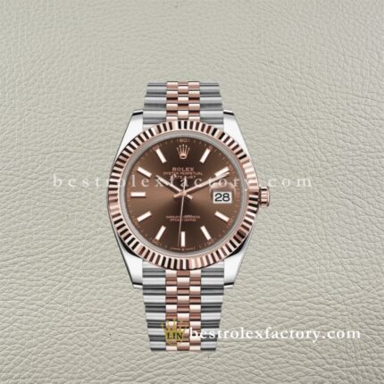 The Best Replica Rolex DateJust 41mm 126331-0002 Super Clone 3235 Movement Two-Tone Rose Gold Wrap Fluted Bezel Chocolate Stick Dial 904L Oystersteel Jubilee five-piece links Waterproof Clean factory Made