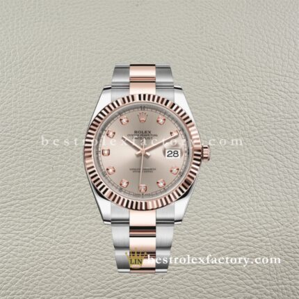 The Best Replica Rolex DateJust 41mm 904L Oystersteel 126331-0007 Super Clone 3235 Movement Two-Tone Rose Gold Wrap Fluted Bezel Sundust Diamond Dial Oyster three-piece links Waterproof Clean factory Made