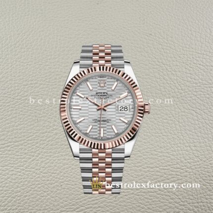 The Best Replica Rolex DateJust 41mm 126331-0018 Super Clone 3235 Movement Two-Tone Rose Gold Wrap Fluted Bezel Silver Fluted Motif Dial 904L Oystersteel Jubilee five-piece links Waterproof Clean factory Made