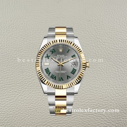 The Best Replica Rolex DateJust 41mm 126333-0019 Slate Grey Wimbledon Roman Dial Two-tone Super Clone 3235 Movement Yellow Gold Wrap Fluted Bezel 904L Oystersteel Oyster three-piece links Waterproof Clean factory Made