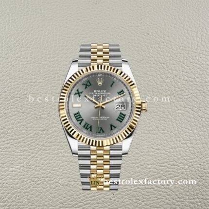 The Best Replica Rolex DateJust 41mm 126333-0020 Slate Grey Wimbledon Roman Dial Two-tone Super Clone 3235 Movement Yellow Gold Wrap Fluted Bezel 904L Oystersteel Jubilee five-piece links Waterproof Clean factory Made