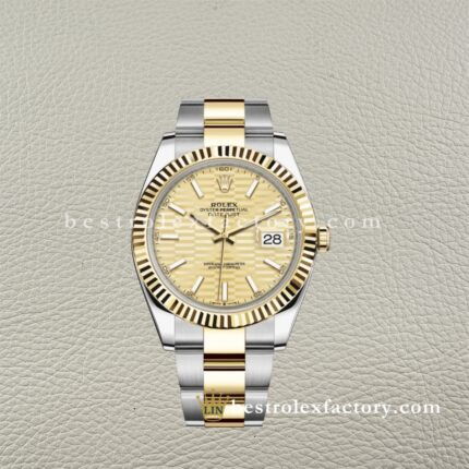 The Best Replica Rolex DateJust 41mm 126333-0021  Yellow Dial Two-tone Super Clone 3235 Movement Yellow Gold Wrap Fluted Bezel 904L Oystersteel Oyster three-piece links Waterproof Clean factory Made