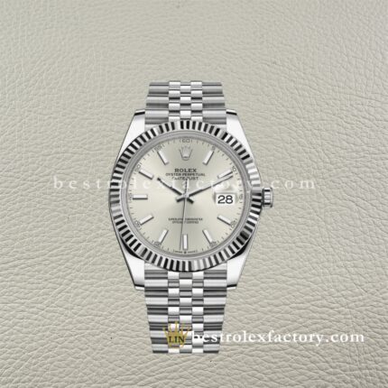 The Best Replica Rolex DateJust 41mm 904L Oystersteel 126334-0004 Super Clone 3235 Movement White Gold Wrap Fluted Bezel Silver Dial Jubilee five-piece links Waterproof Clean factory Made