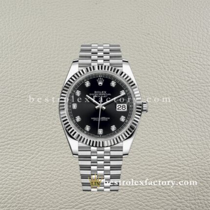 The Best Replica Rolex DateJust 41mm 904L Oystersteel 126334-0012 Super Clone 3235 Movement White Gold Wrap Fluted Bezel Black Diamond Dial Jubilee five-piece links Waterproof Clean factory Made