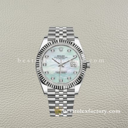 The Best Replica Rolex DateJust 41mm 904L Oystersteel 126334-0020 Super Clone 3235 Movement White Gold Wrap Fluted Bezel White Mother of Pearl Diamond Dial Jubilee five-piece links Waterproof Clean factory Made