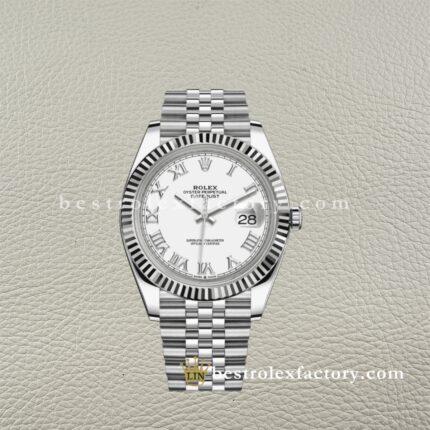 The Best Replica Rolex DateJust 41mm 904L Oystersteel 126334-0024 Super Clone 3235 Movement White Gold Wrap Fluted Bezel White Dial Jubilee five-piece links Waterproof Clean factory Made